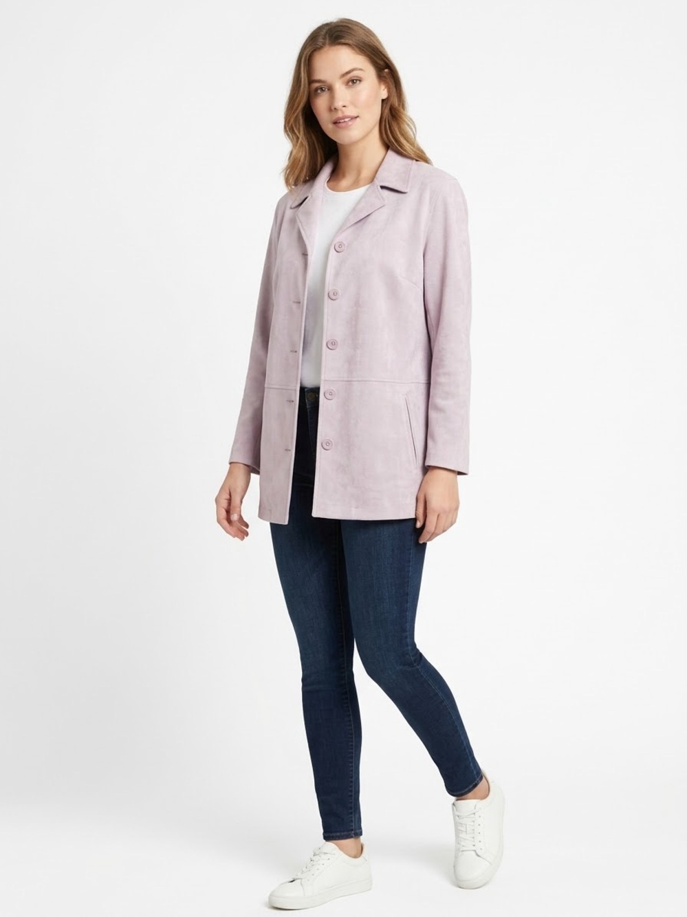 Jessica Holbrook Pale Lavender Faux Suede Button-Front Shacket